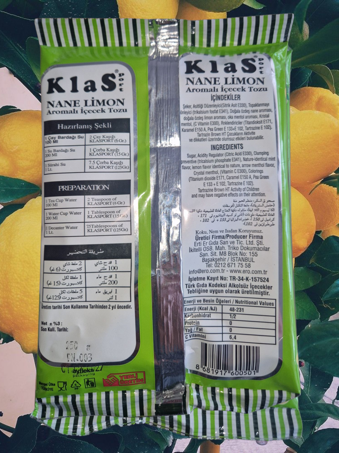 Minze und Zitrone Instant Getränkepulver im Beutel 250g/Tee